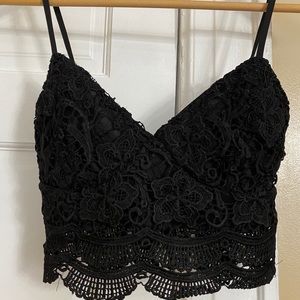 Black lace crop top